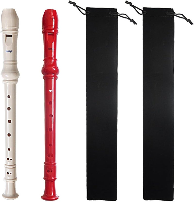 Farcaya 2-Piece Soprano Recorder Instrument for Beginners German Style C Key 8 Hole Descant with Clean Rods 2 Storage Cases (Red+White) - Image 1